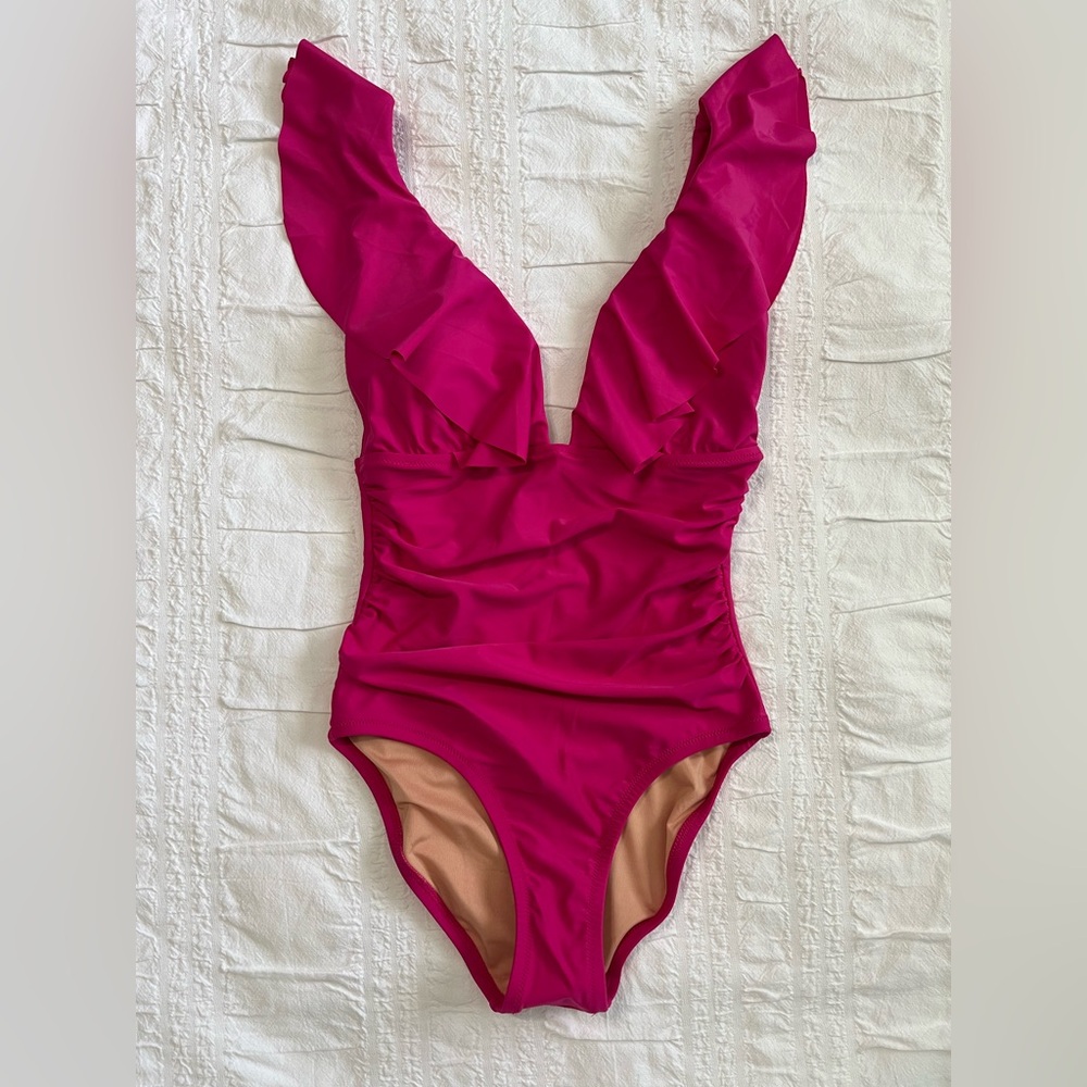 NWT J. Crew Pink Ruffle One-Piece Swimsuit